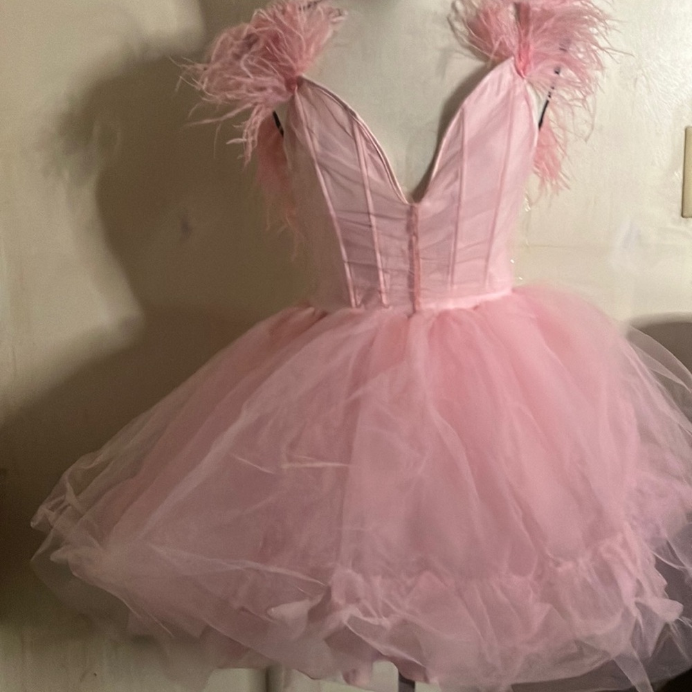 Feathered strap tutu mini dress